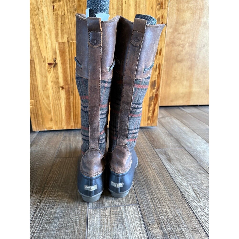 Sperry Saltwater Sela Tall Boots Sz. 8.5 Brown Wool Plaid - Picture 4 of 10